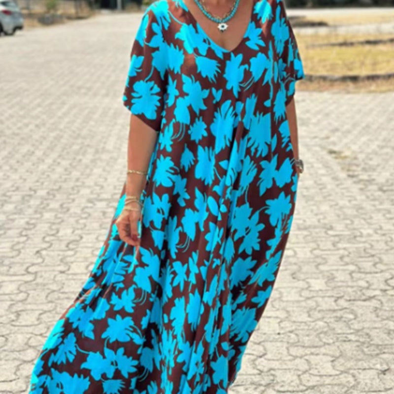 Mirevana | Soepelvallende jurk met print voor dames – Elegante zomeroutfit met V-hals