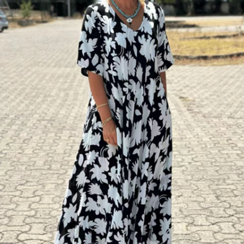 Mirevana | Soepelvallende jurk met print voor dames – Elegante zomeroutfit met V-hals