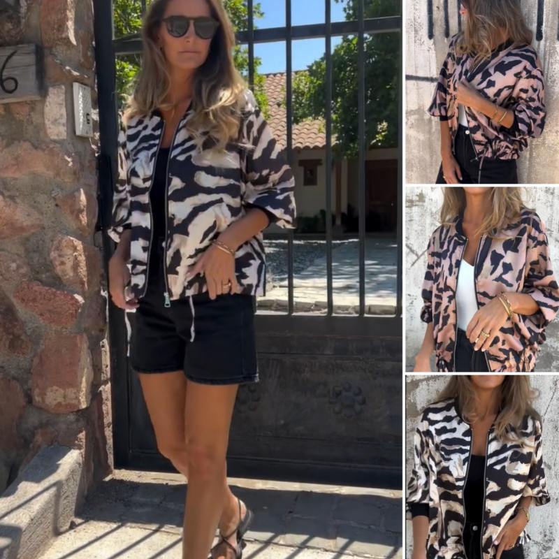 Fynora | Pull zippé imprimé zèbre pour femme – Pull tendance et léger pour une allure décontractée