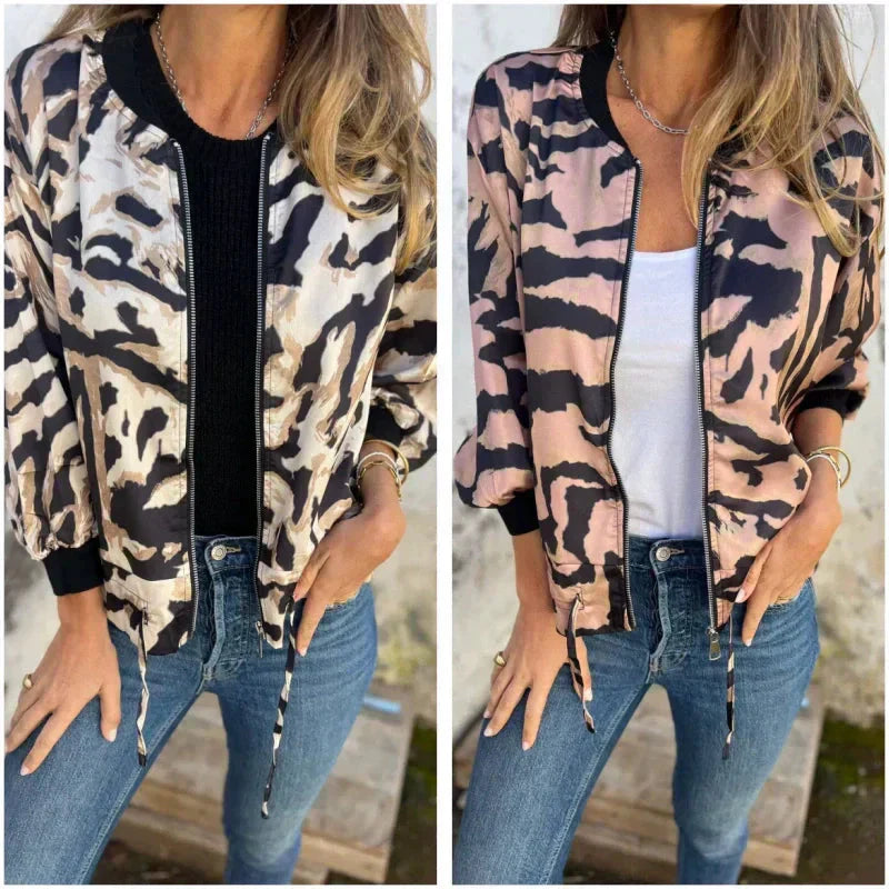 Fynora | Pull zippé imprimé zèbre pour femme – Pull tendance et léger pour une allure décontractée