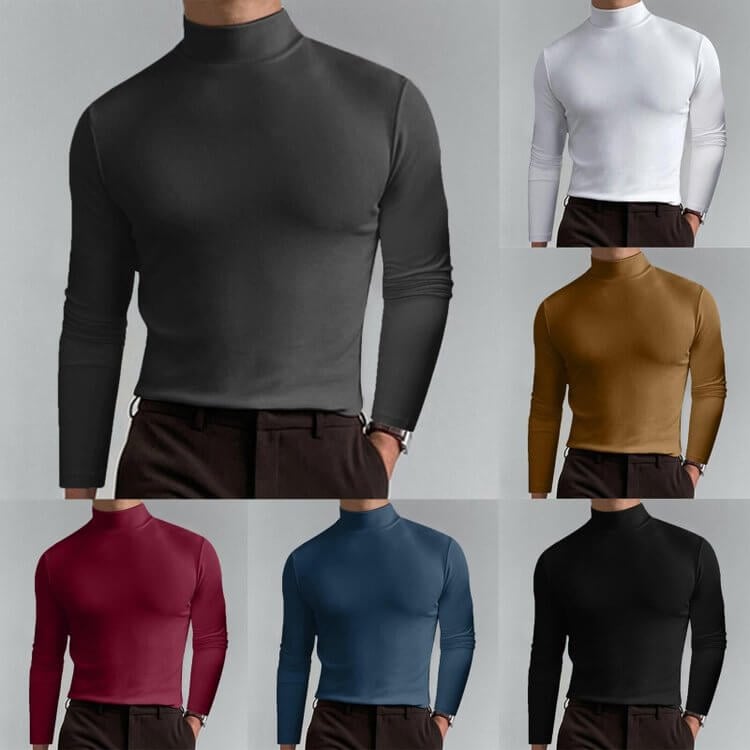 Gregen | Herren-Langarmshirt mit Stehkragen und schmaler Passform – Lässiges Basisshirt für Herbst/Winter