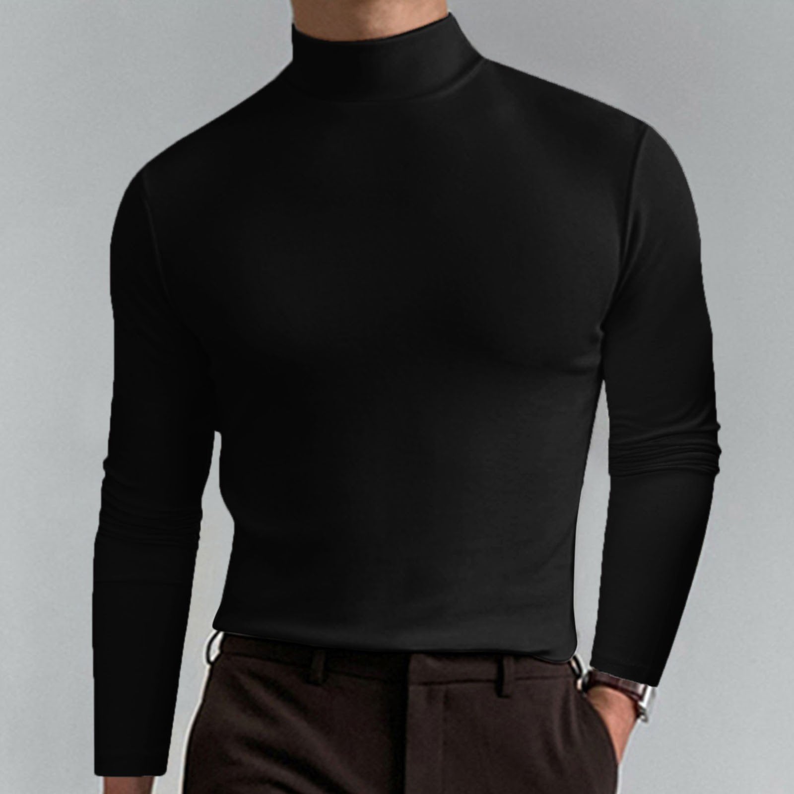 Gregen | Herren-Langarmshirt mit Stehkragen und schmaler Passform – Lässiges Basisshirt für Herbst/Winter