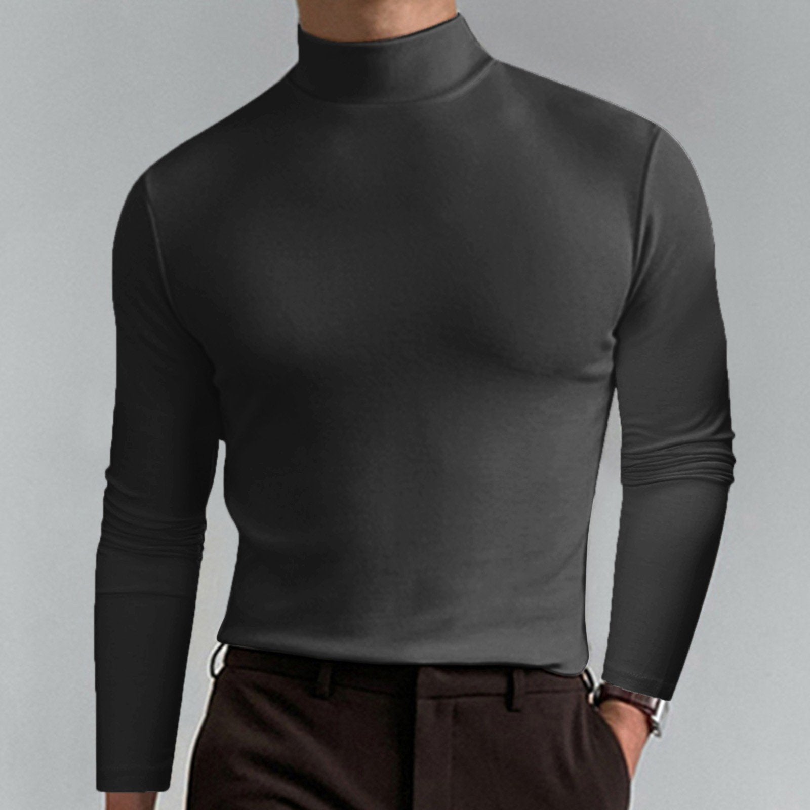 Gregen | Herren-Langarmshirt mit Stehkragen und schmaler Passform – Lässiges Basisshirt für Herbst/Winter