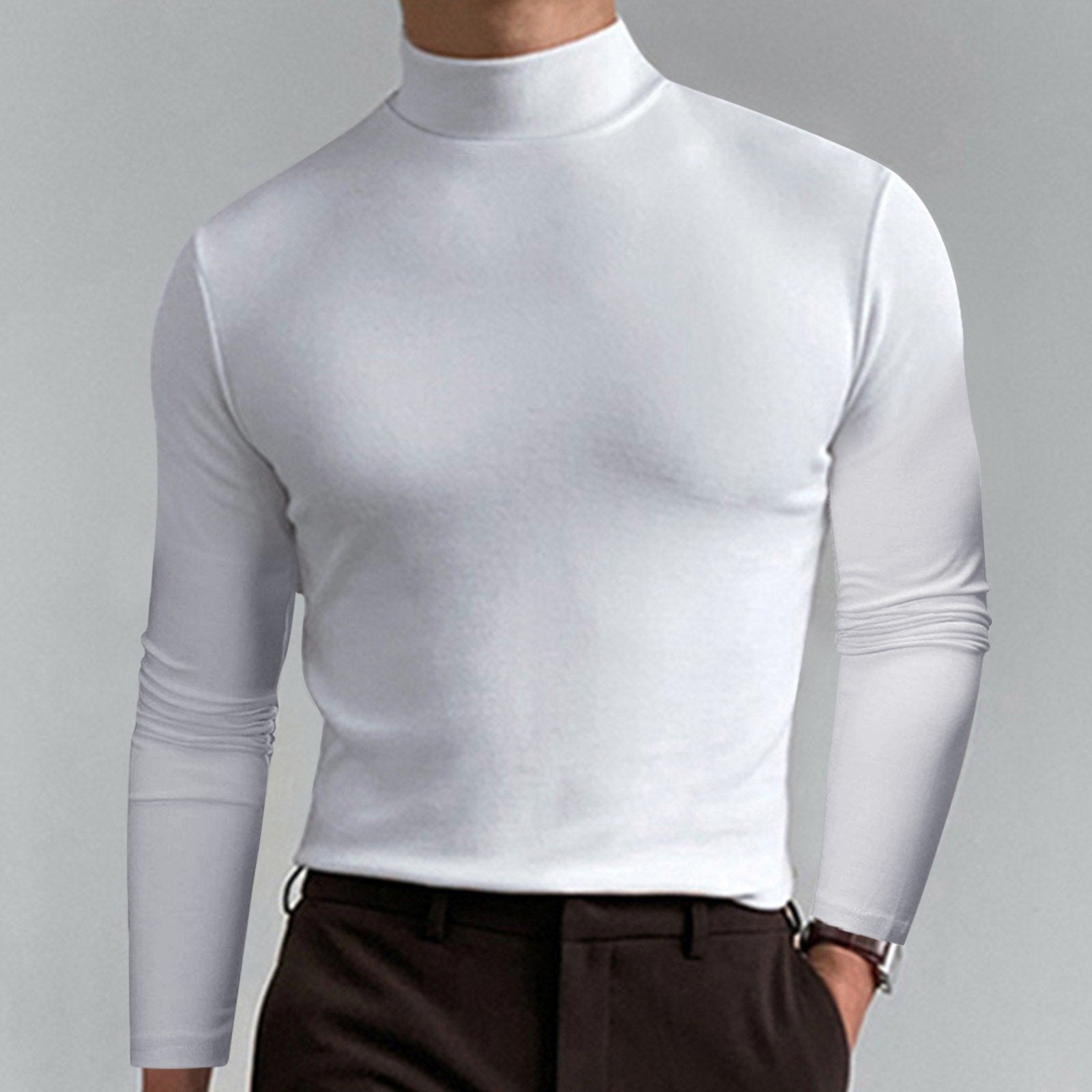 Gregen | Herren-Langarmshirt mit Stehkragen und schmaler Passform – Lässiges Basisshirt für Herbst/Winter