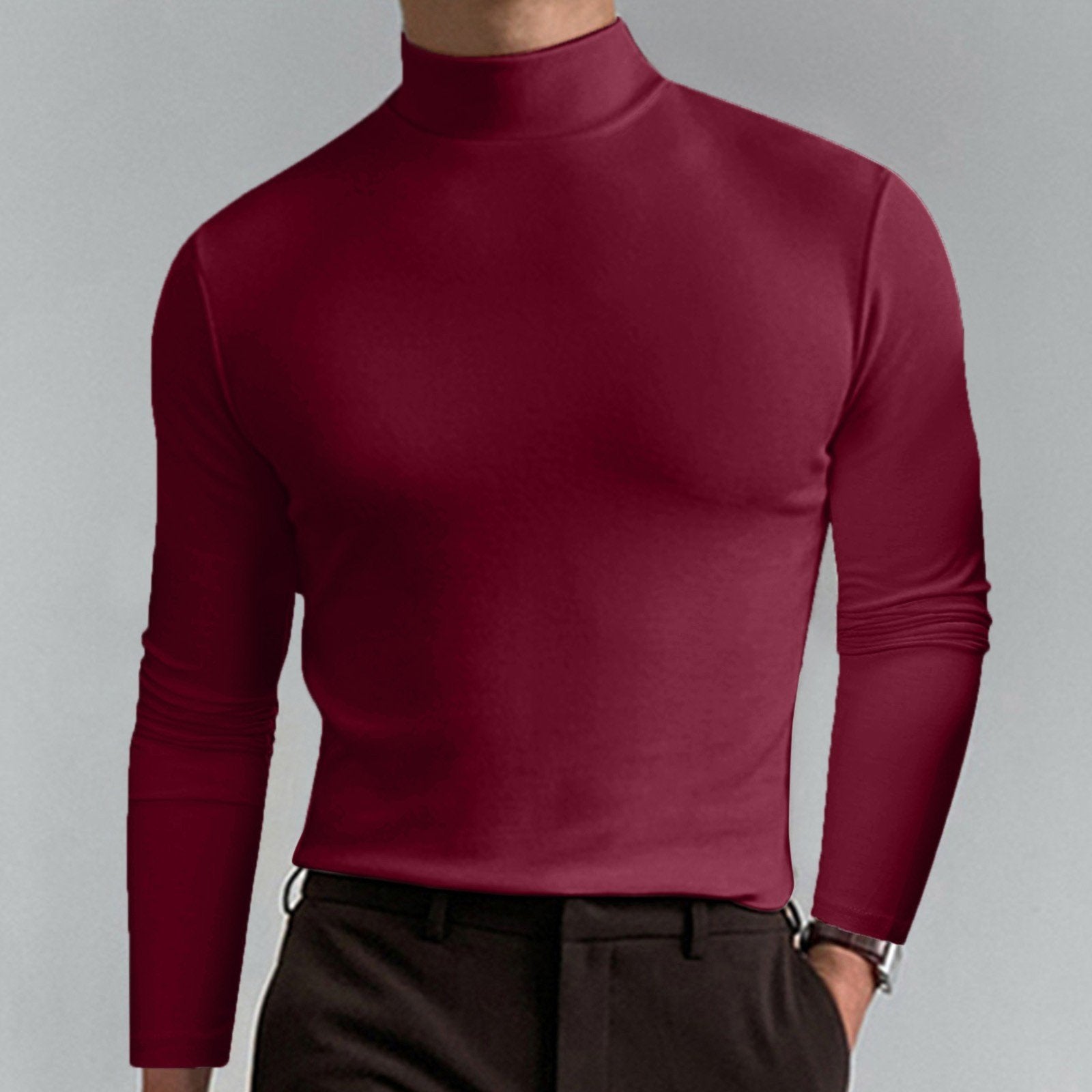 Gregen | Herren-Langarmshirt mit Stehkragen und schmaler Passform – Lässiges Basisshirt für Herbst/Winter