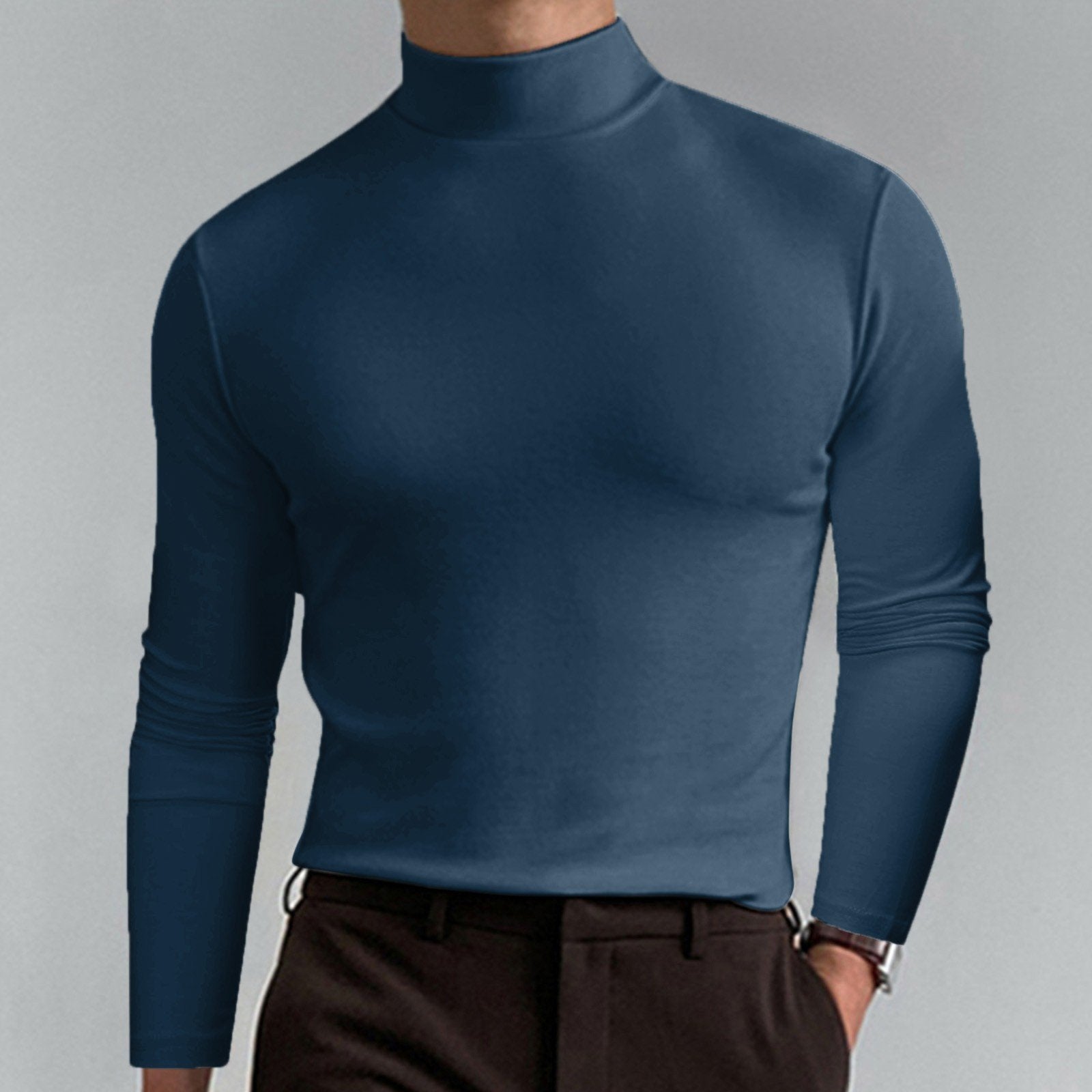 Gregen | Herren-Langarmshirt mit Stehkragen und schmaler Passform – Lässiges Basisshirt für Herbst/Winter