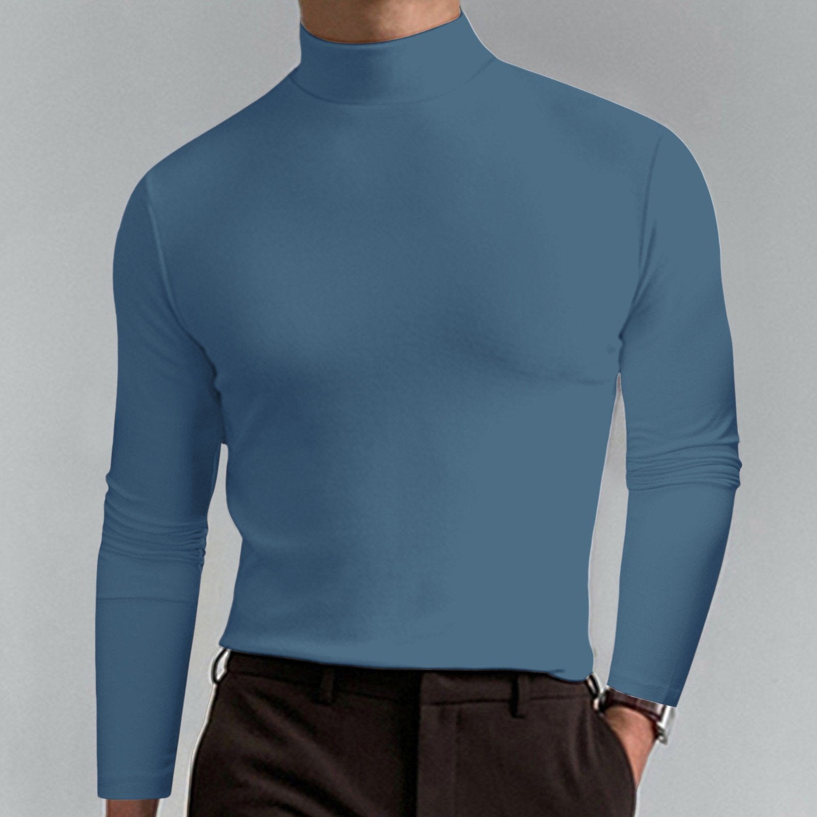 Gregen | Herren-Langarmshirt mit Stehkragen und schmaler Passform – Lässiges Basisshirt für Herbst/Winter