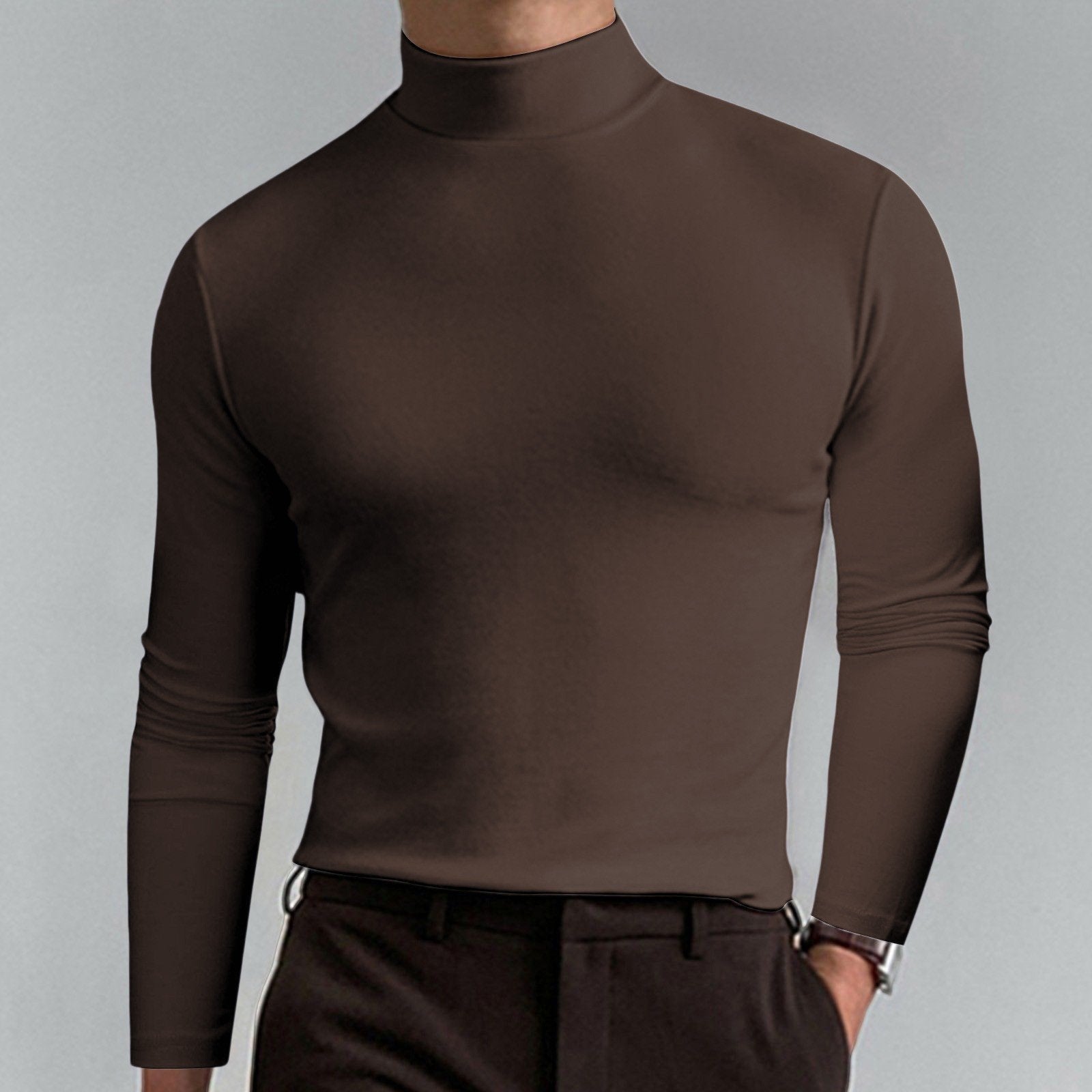 Gregen | Herren-Langarmshirt mit Stehkragen und schmaler Passform – Lässiges Basisshirt für Herbst/Winter