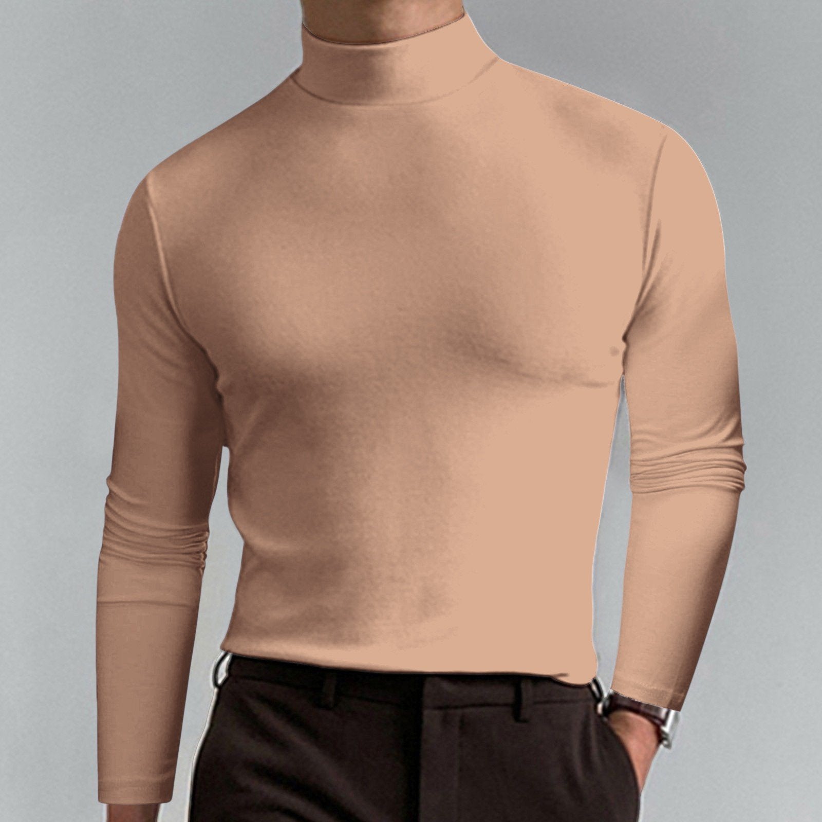 Gregen | Herren-Langarmshirt mit Stehkragen und schmaler Passform – Lässiges Basisshirt für Herbst/Winter