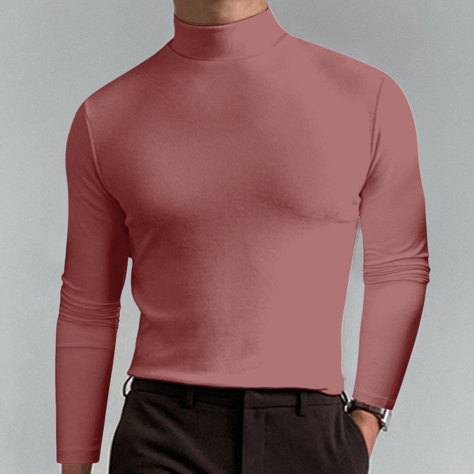 Gregen | Herren-Langarmshirt mit Stehkragen und schmaler Passform – Lässiges Basisshirt für Herbst/Winter