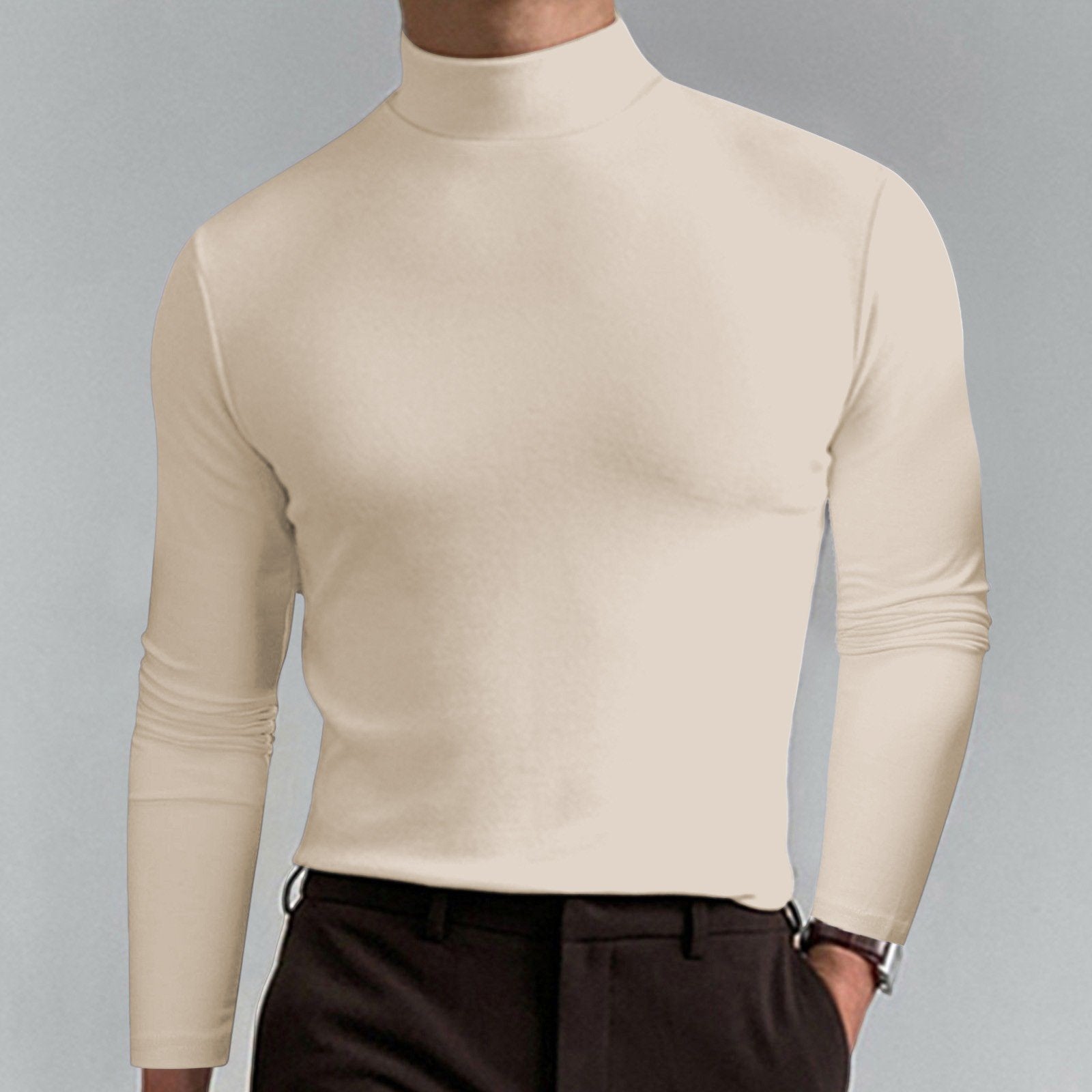 Gregen | Herren-Langarmshirt mit Stehkragen und schmaler Passform – Lässiges Basisshirt für Herbst/Winter