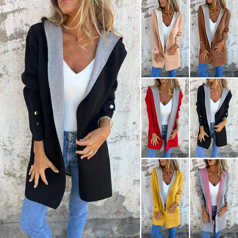 Taelie | Manteau d'hiver à capuche color block – Manteau long et décontracté pour l'extérieur, chaud et élégant