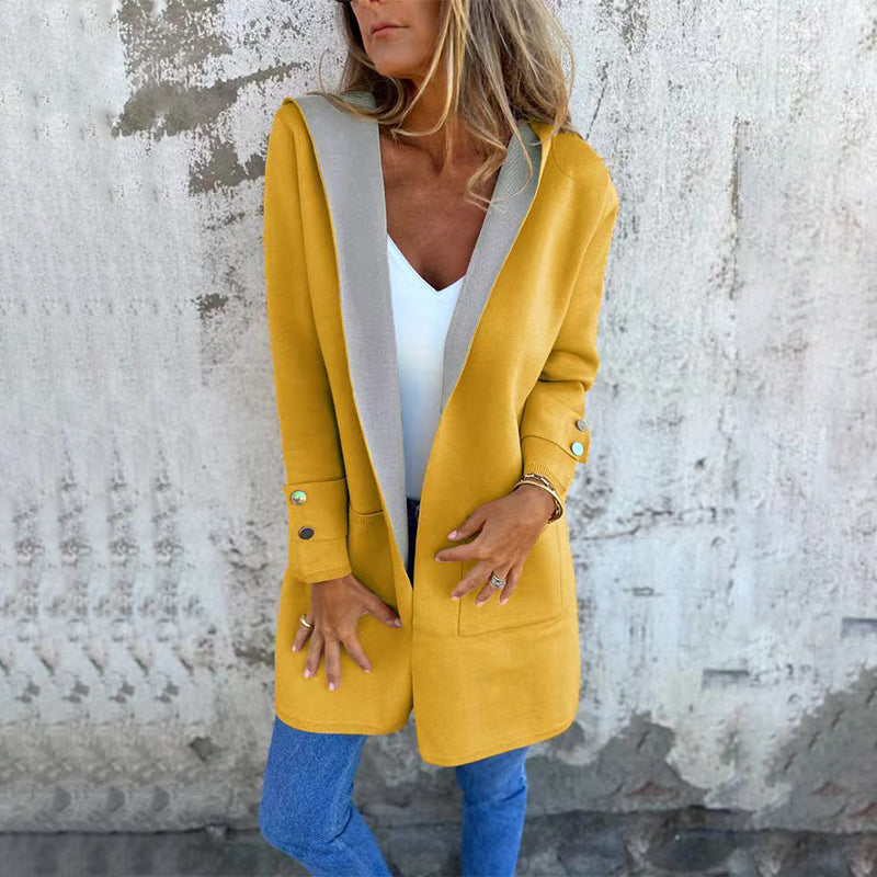 Taelie | Manteau d'hiver à capuche color block – Manteau long et décontracté pour l'extérieur, chaud et élégant