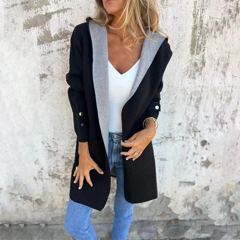 Taelie | Manteau d'hiver à capuche color block – Manteau long et décontracté pour l'extérieur, chaud et élégant