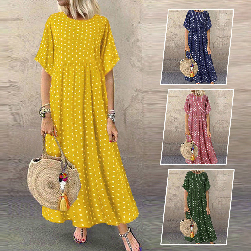 Mysira | Boho-maxi-jurk voor dames – zwierige zomerjurk met stippen