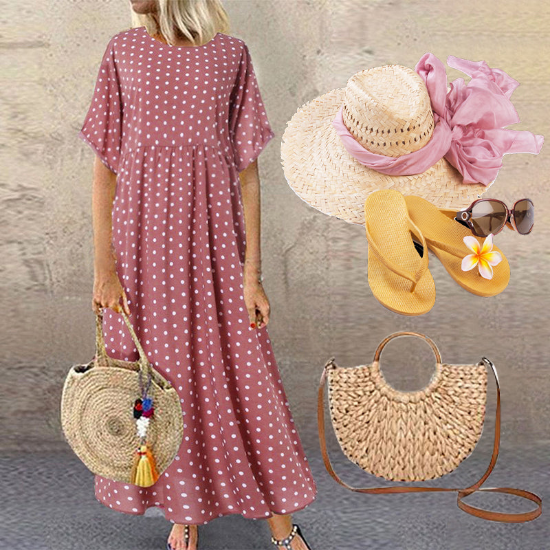 Mysira | Boho-maxi-jurk voor dames – zwierige zomerjurk met stippen