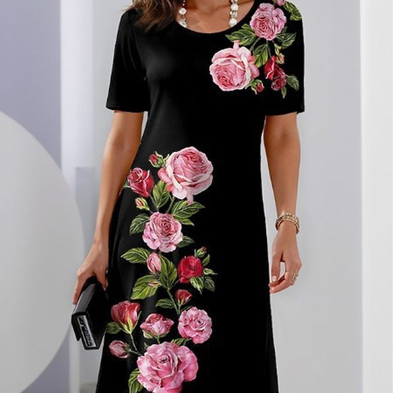 Anavie | Midi-jurk met bloemenprint voor dames – Klassieke jurk met print op halflange lengte