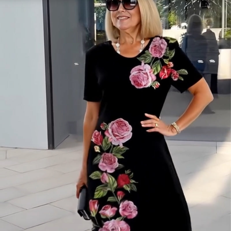 Anavie | Midi-jurk met bloemenprint voor dames – Klassieke jurk met print op halflange lengte