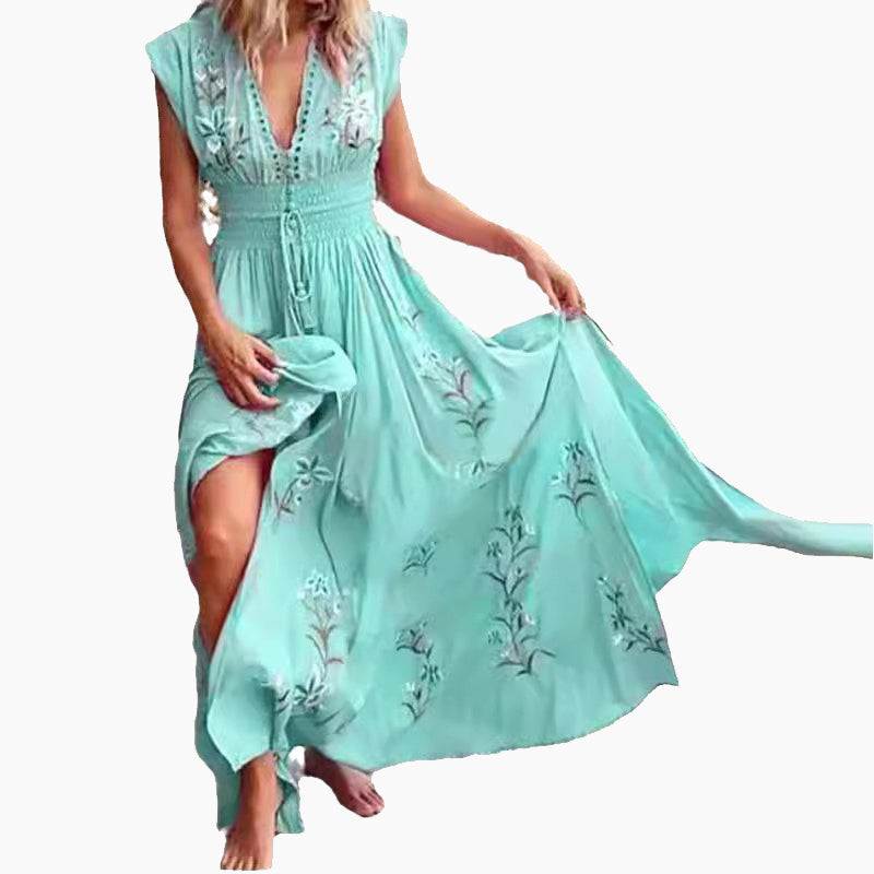 Elowenne | Mouwloze geborduurde zomer maxi-jurk voor dames – elegante lange boho-stijl