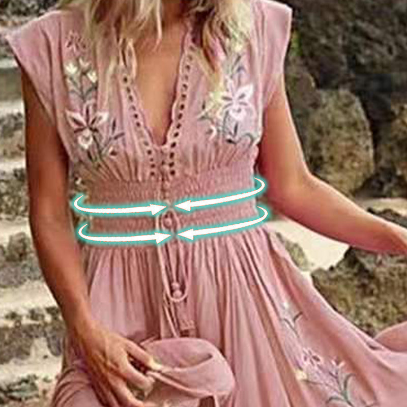 Elowenne | Mouwloze geborduurde zomer maxi-jurk voor dames – elegante lange boho-stijl