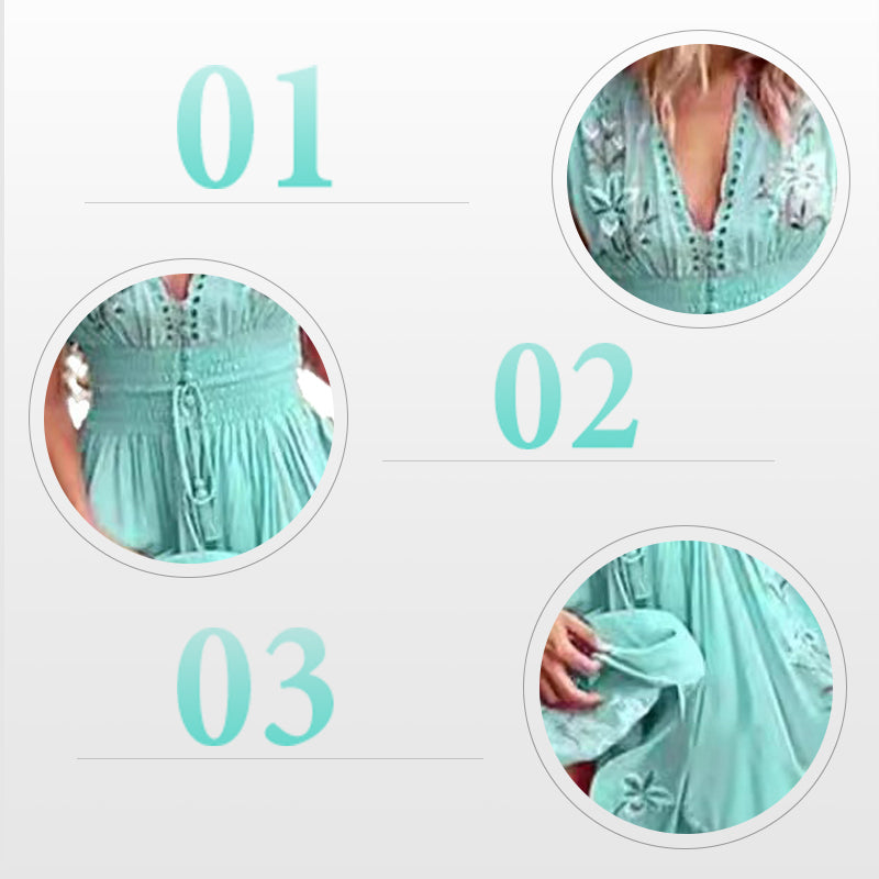 Elowenne | Mouwloze geborduurde zomer maxi-jurk voor dames – elegante lange boho-stijl