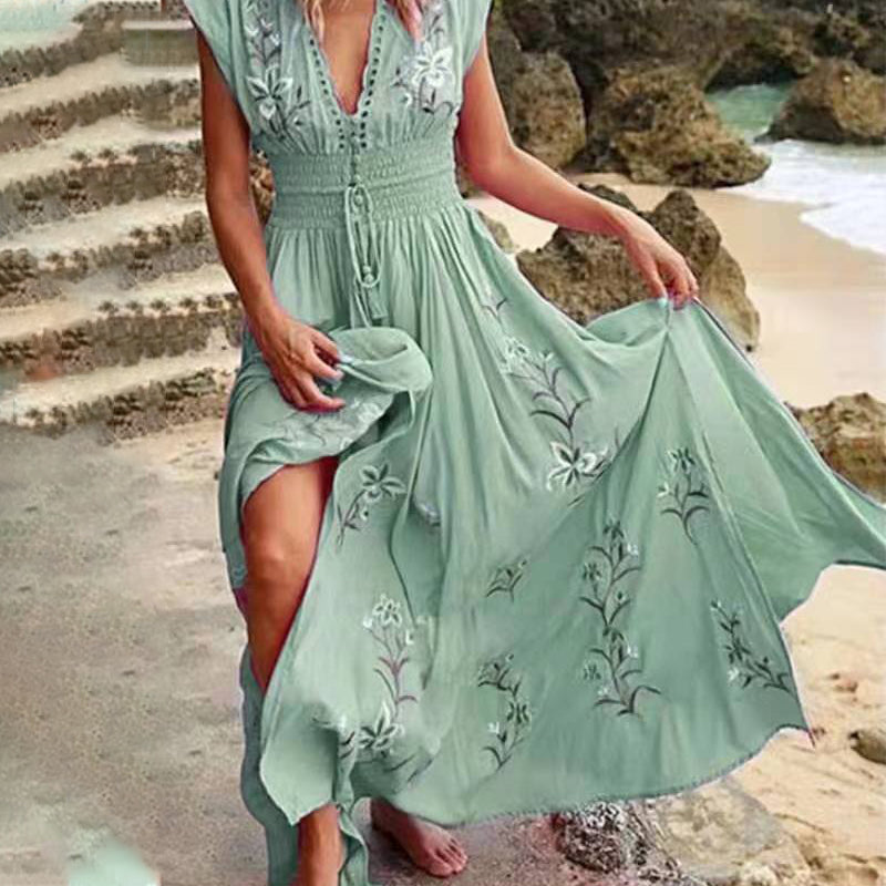 Elowenne | Mouwloze geborduurde zomer maxi-jurk voor dames – elegante lange boho-stijl