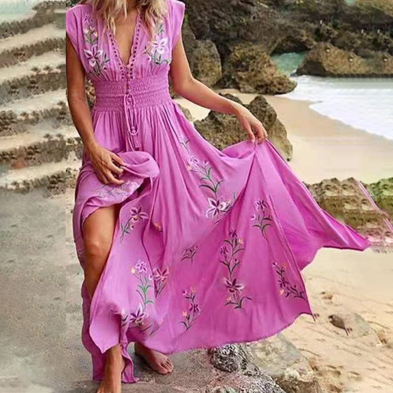 Elowenne | Mouwloze geborduurde zomer maxi-jurk voor dames – elegante lange boho-stijl
