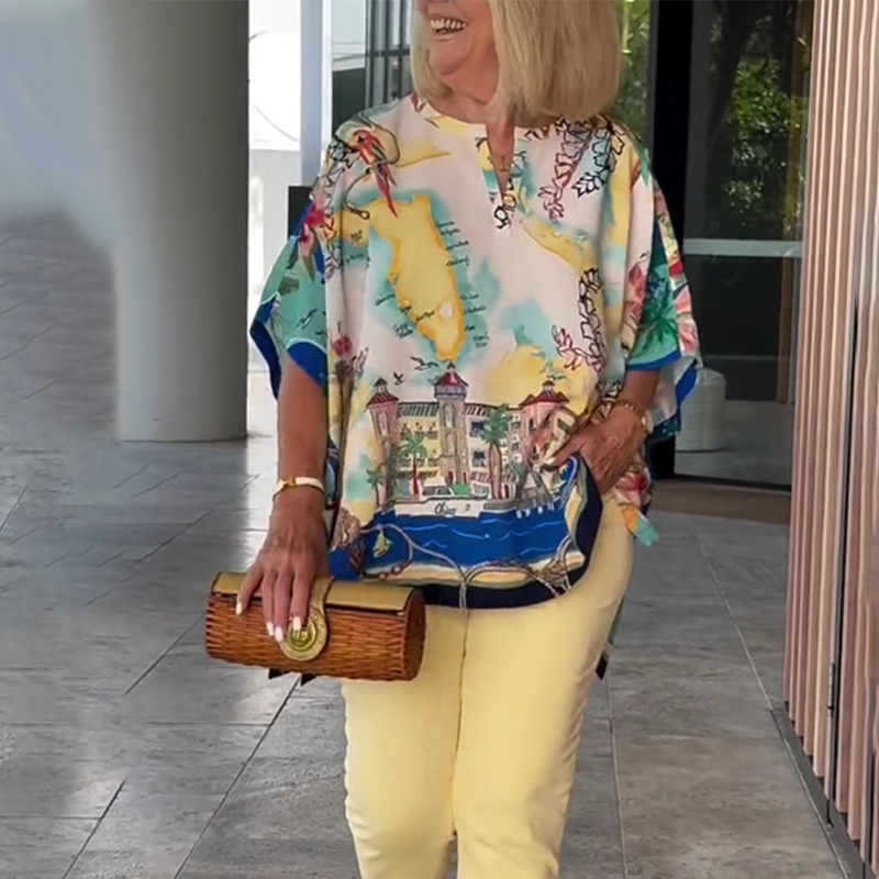 Elyssia | Tuniekblouse met abstracte print en losse pasvorm
