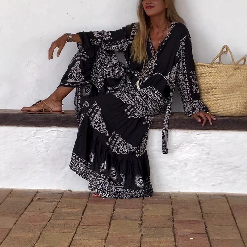 Kaelina | Zomerse boho-jurk voor dames – Midi-jurk met relaxte pasvorm en tijdloos ontwerp