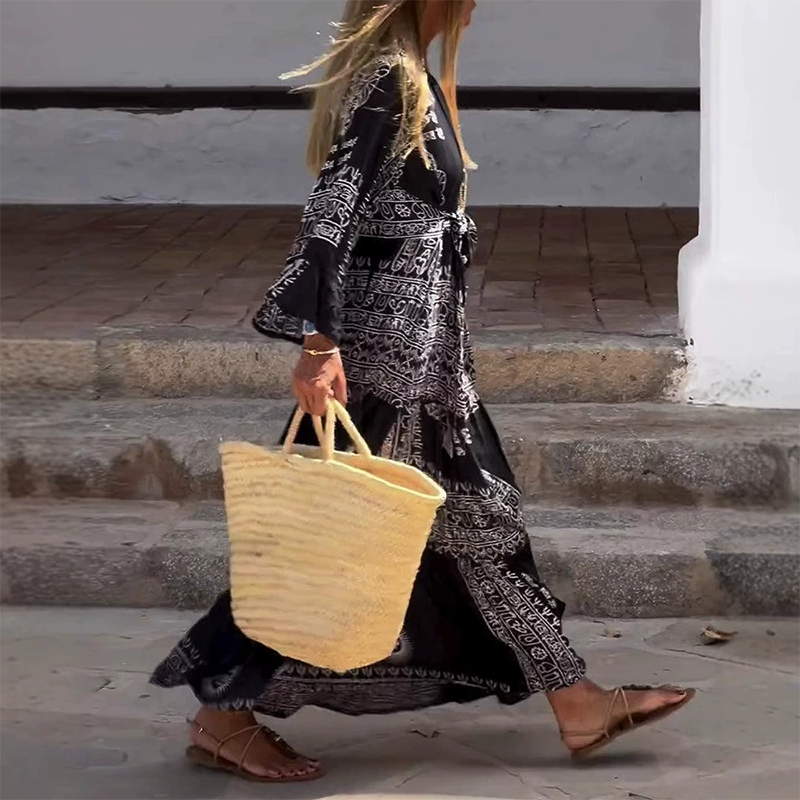 Kaelina | Zomerse boho-jurk voor dames – Midi-jurk met relaxte pasvorm en tijdloos ontwerp