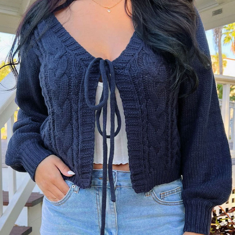 Eilika | Dames gebreid vest met open voorkant en trekkoord – Casual sweaterjas