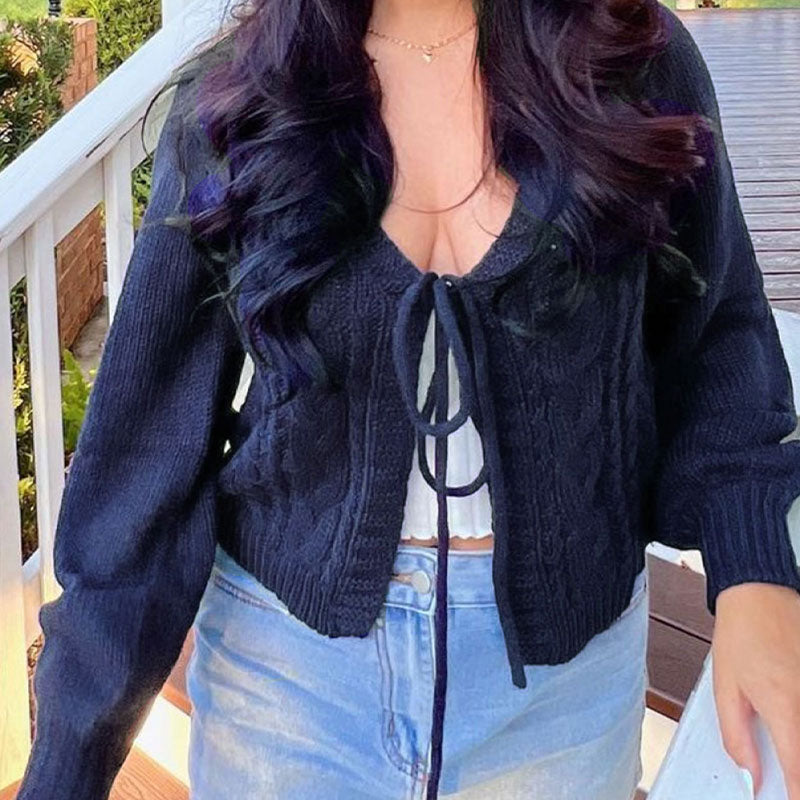 Eilika | Dames gebreid vest met open voorkant en trekkoord – Casual sweaterjas