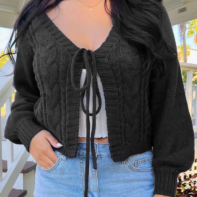 Eilika | Dames gebreid vest met open voorkant en trekkoord – Casual sweaterjas