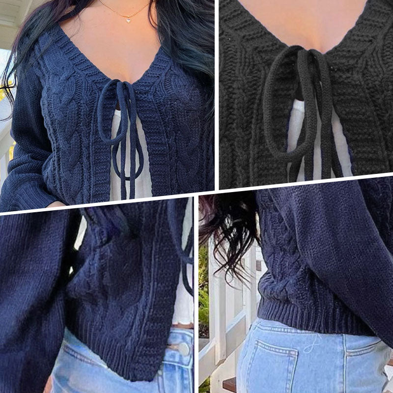 Eilika | Dames gebreid vest met open voorkant en trekkoord – Casual sweaterjas