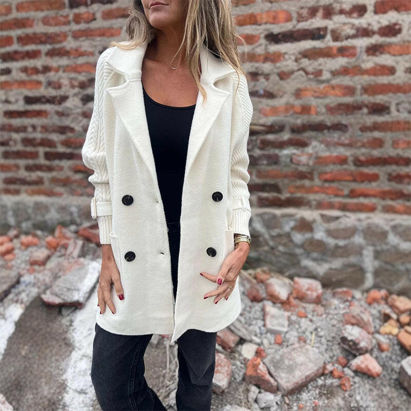 Nina | Schicker, zweireihiger, mittellanger Wollmischmantel für Damen