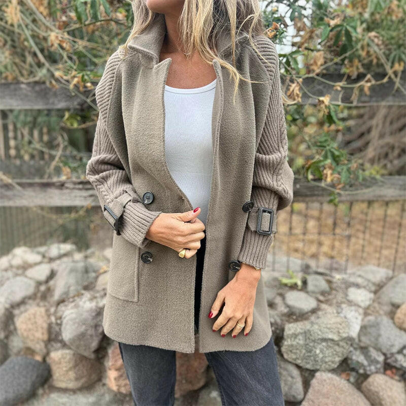 Nina | Schicker, zweireihiger, mittellanger Wollmischmantel für Damen