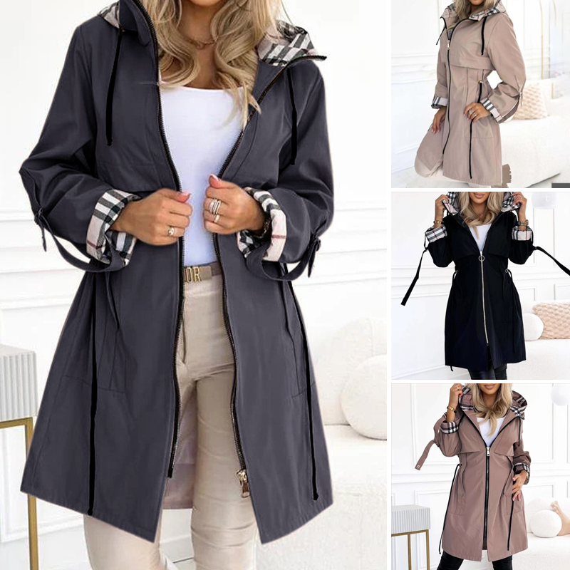 Meike | Lange Damen-Windjacke mit Kapuze und Kordelzug