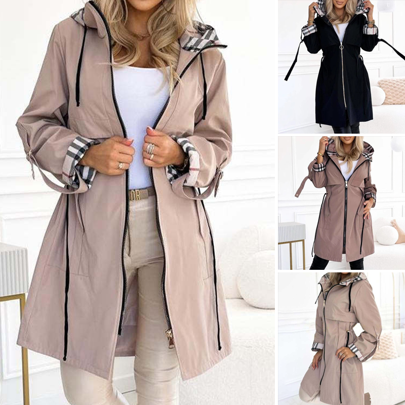Meike | Lange Damen-Windjacke mit Kapuze und Kordelzug