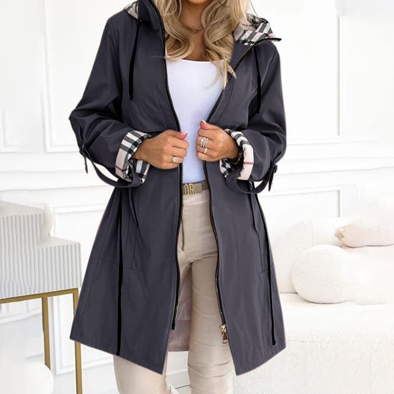 Meike | Lange Damen-Windjacke mit Kapuze und Kordelzug