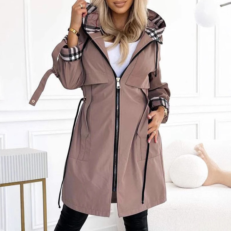 Meike | Coupe-vent long à capuche pour femme avec cordon de serrage