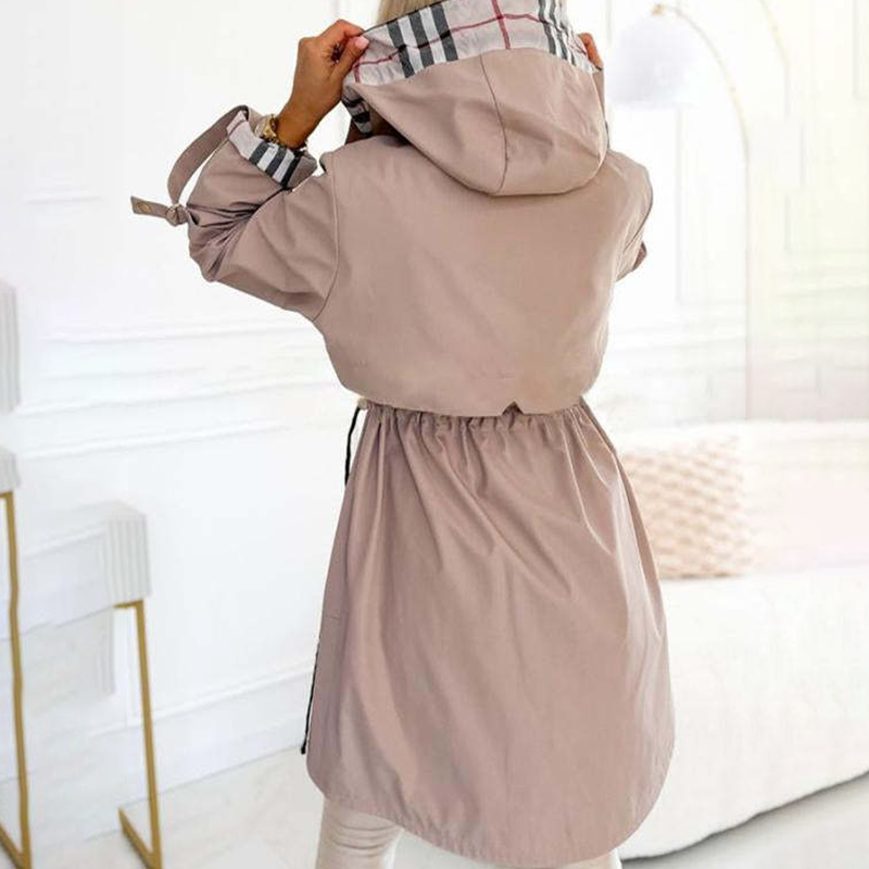 Meike | Lange Damen-Windjacke mit Kapuze und Kordelzug
