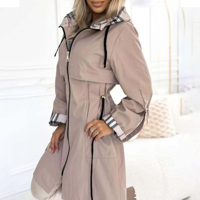 Meike | Lange Damen-Windjacke mit Kapuze und Kordelzug