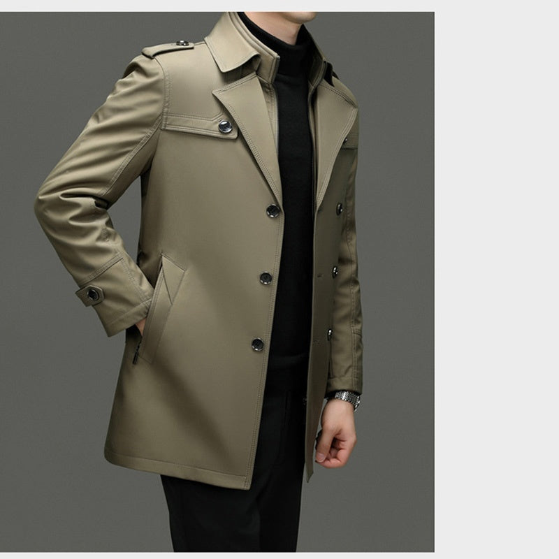 Kaerik | Klassieke herentrenchcoat van gemiddelde lengte met uitneembare voering – Herfst-/winterkleding
