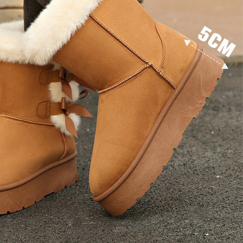 Avenra | Gemütliche Damenstiefel mit Schleife – flauschig gefüttert und mit Plateausohle