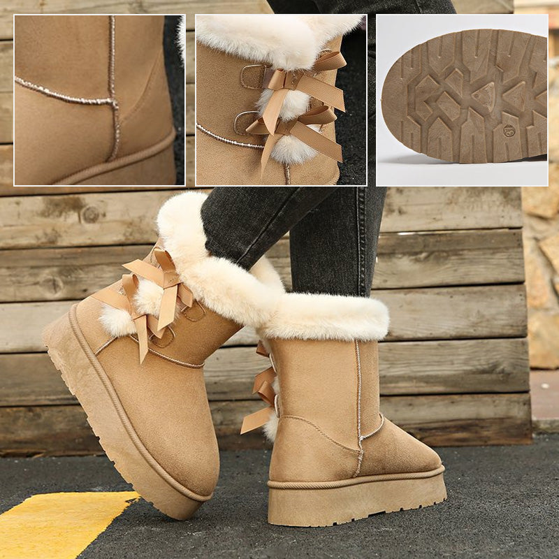 Avenra | Gemütliche Damenstiefel mit Schleife – flauschig gefüttert und mit Plateausohle