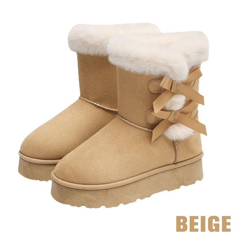 Avenra | Gemütliche Damenstiefel mit Schleife – flauschig gefüttert und mit Plateausohle