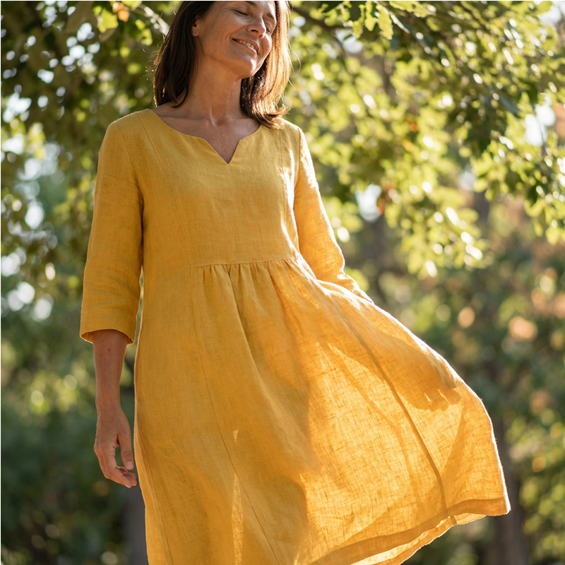 Zyvela | Lichte Linnen Midi Jurk voor Dames – Elegante Casual Zomerjurk