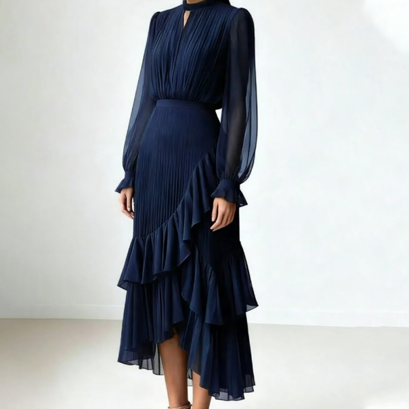 Ielora | Luxe PleatFlow midi-jurk – Elegante, soepel vallende A-lijn jurk voor speciale gelegenheden