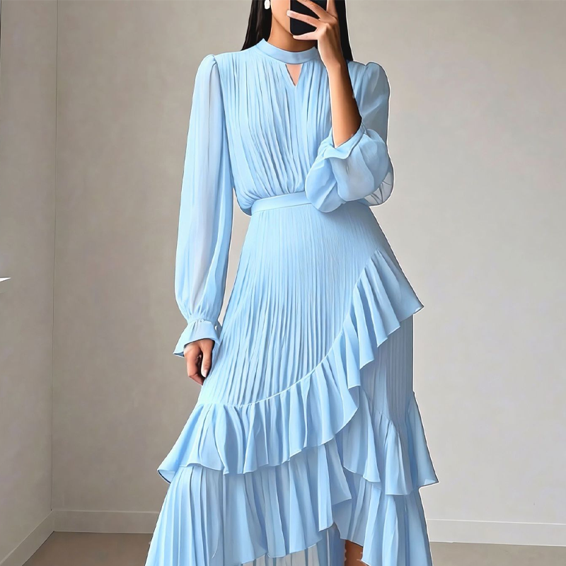 Ielora | Luxe PleatFlow midi-jurk – Elegante, soepel vallende A-lijn jurk voor speciale gelegenheden