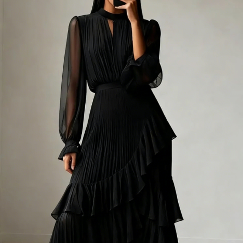 Ielora | Luxe PleatFlow midi-jurk – Elegante, soepel vallende A-lijn jurk voor speciale gelegenheden